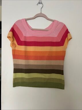 Women's Short-Sleeve Scoop Neck Striped Knit Top - Multi-Color